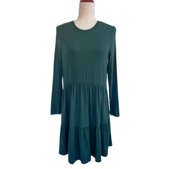 VERO MODA Green Tiered Long Sleeve Knit Dress Size M - Picture 2 of 11
